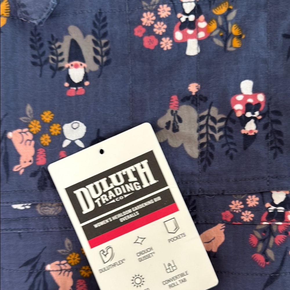 Duluth Trading Co Women's Floral short overalls - Navy size medium